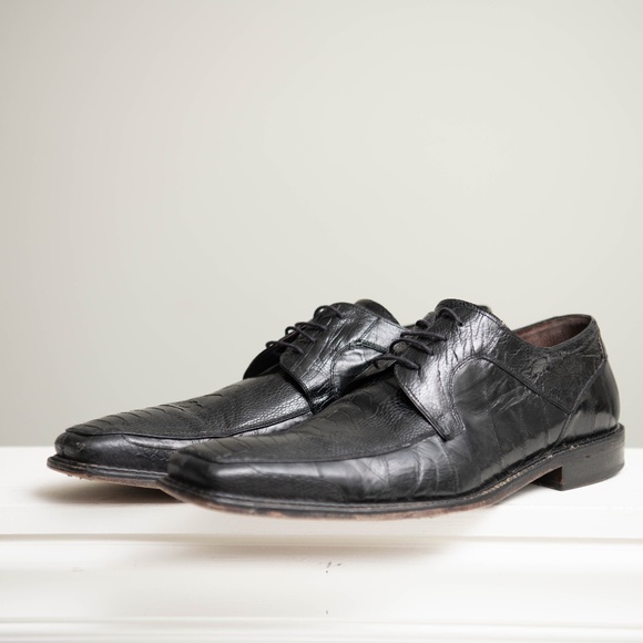 MEZLAN Bellini Mens 13M Black Ostrich Leg Eel Square Toe Leather Dress Shoes - Picture 2 of 8
